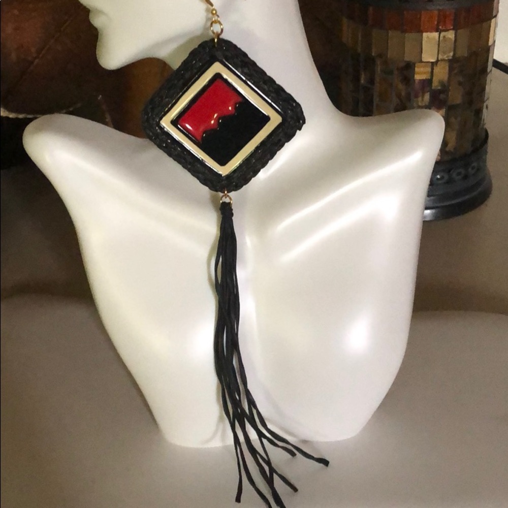 Black Red earrings One of a kind